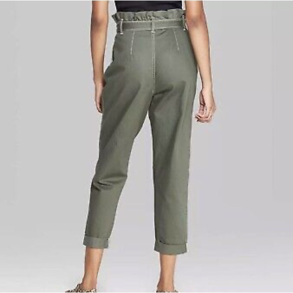 Wild Fable High Rise Paper Bag Army Green Pants EUC - Picture 2 of 10